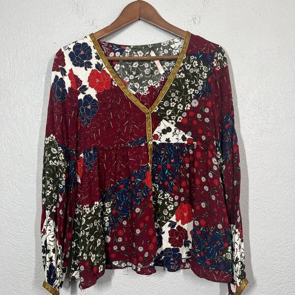 Zara Trafulac Peasant Top Blouse Long Sleeve Floral V Neck - M - Picture 5 of 5